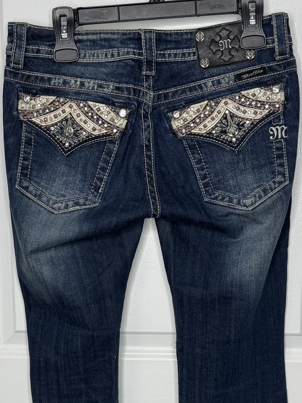 Miss Me Dark Blue Faded Boot Jeans Bling Stretch Slightly Distressed | GUC - Picture 6 of 9